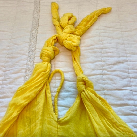 Free People Knot it Up Primrose Yellow Gauze Jumpsuit 💛 Medium Oversized - Picture 6 of 13